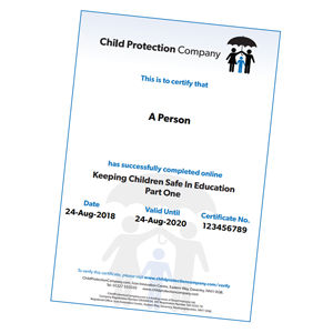 Keeping Children Safe In Education 2018 certificate