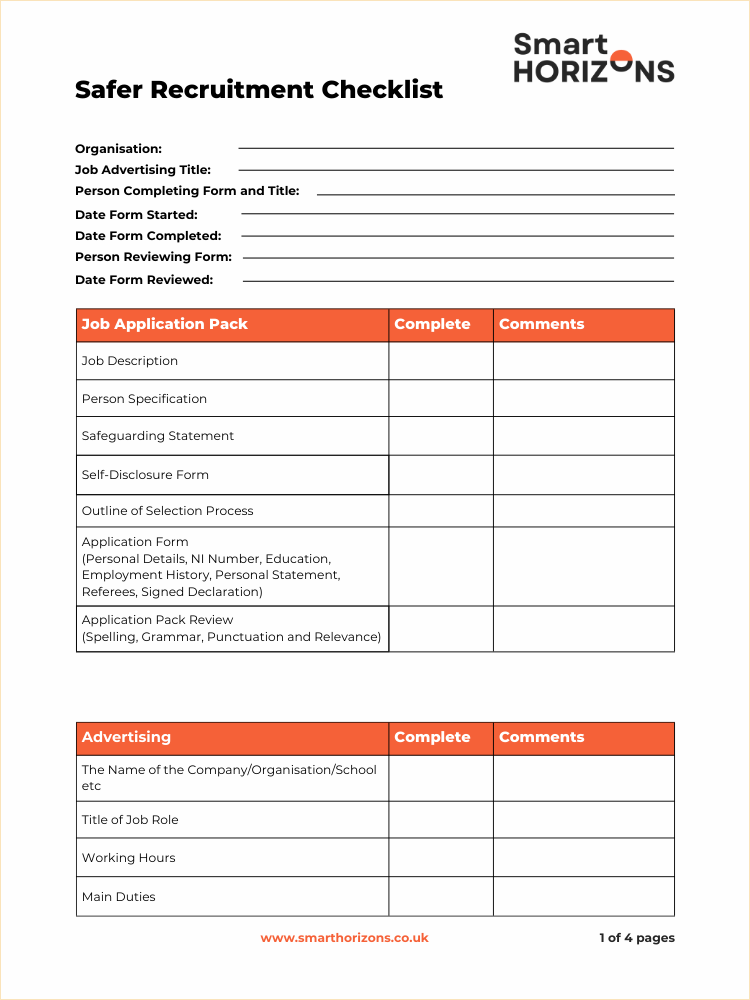 Safer recruitment checklist page 1