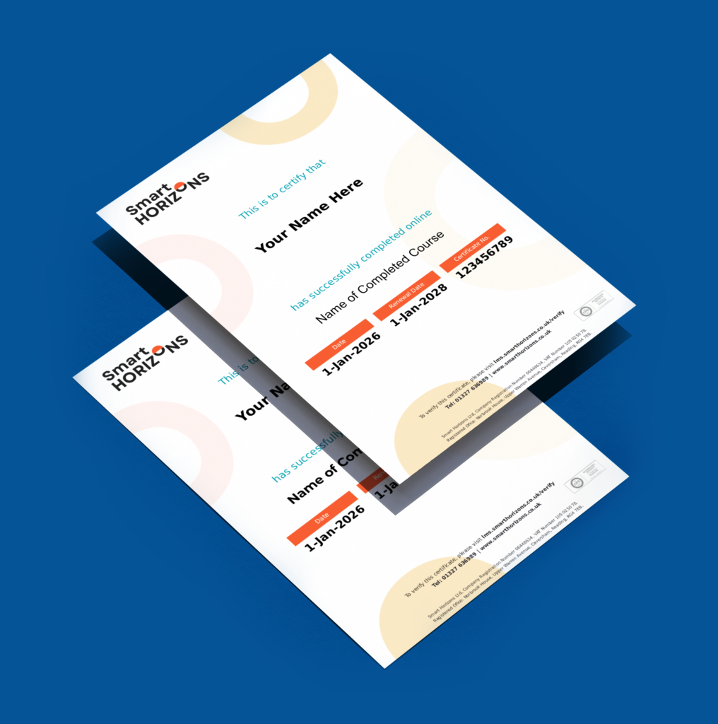 Example Smart Horizons course certificate mock-up